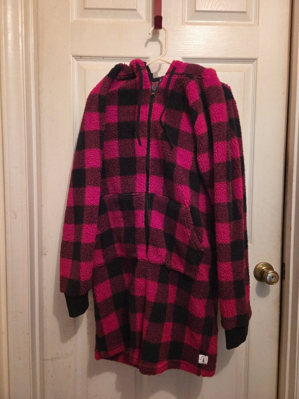 Chubbies Lumberjack Pajama Buffalo Plaid Fleece Hooded Romper Sz Medium